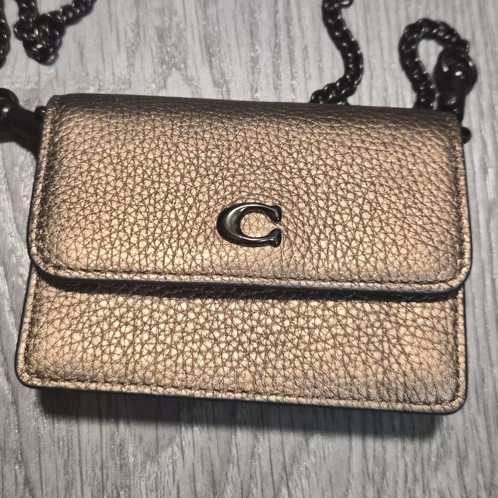 Coach half flap card case Metallic with Chain Strap